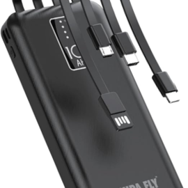 Supa Fly 10000mAh 4-in-1 Power Bank | USB-C Micro-USB & Lightning Cables Built-In | Black